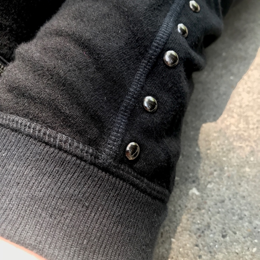 Upcycled Leg Warmers Black Thigh Highs Studded Knee Socks Sweatshirt Zipper Y2k - Picture 4 of 14